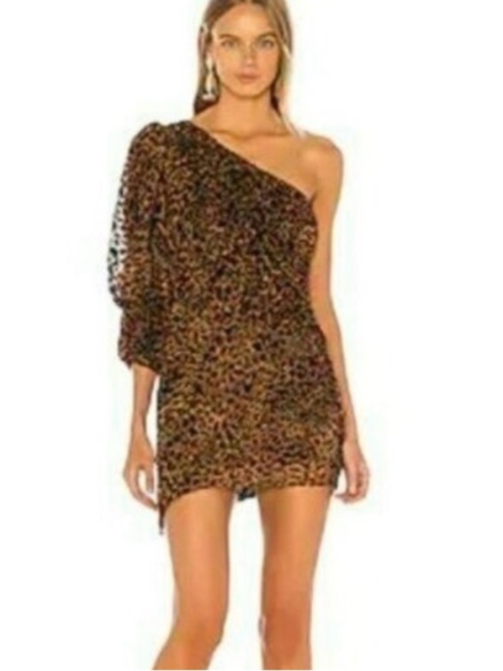 Camila Coehlo Leopard Burn out Print One Shoulder Asymmetrical Mini Dress NWT XS